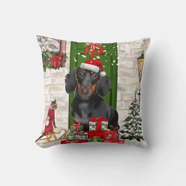 Dachshund Hund jul Kudde (Framsida)