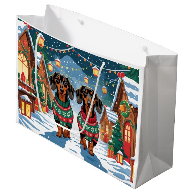 Dachshund Hund Jul Snö Högtid (Framsidan Vinklad)