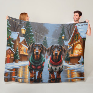 Dachshund Hund Jul Snö Semester Fleecefilt