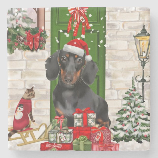 Dachshund Hund jul Stenunderlägg (Framsidan)