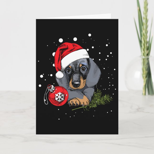 Dachshund Hund Julgran Ljuskälla Tomte Julpresent Kort (Framsida)