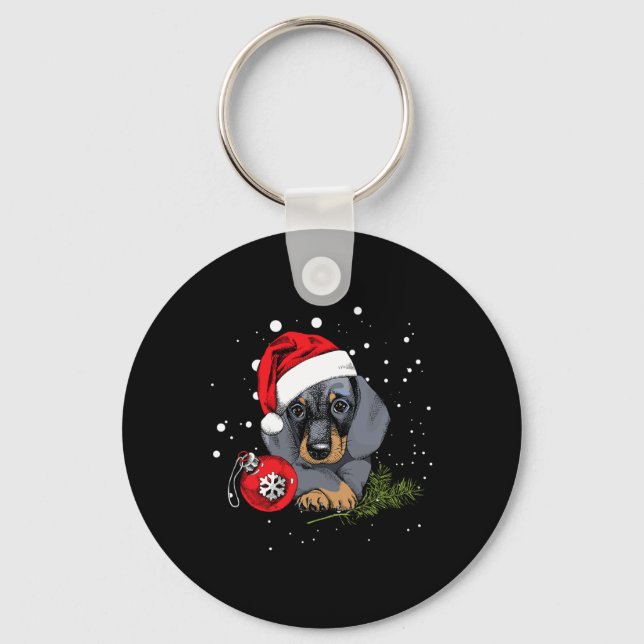 Dachshund Hund Julgran Ljuskälla Tomte Julpresent Nyckelring (Framsida)