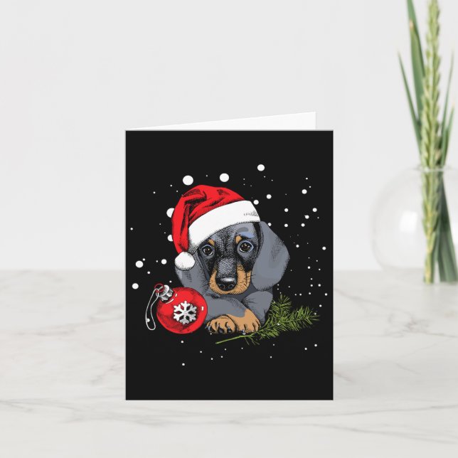 Dachshund Hund Julgran Ljussatta Tomte Julpresent Kort (Framsida)
