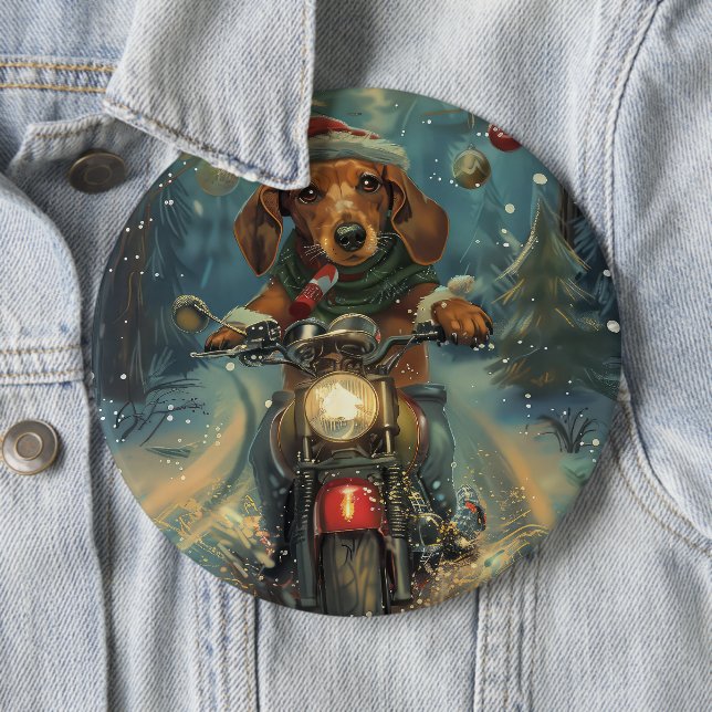 Dachshund Hund Kör Motorcykel Jul Knapp (In Situ)