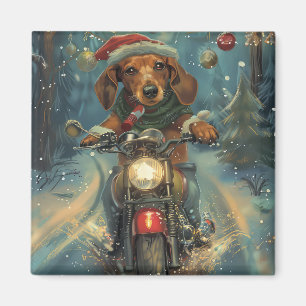 Dachshund Hund Kör Motorcykel Jul Magnet