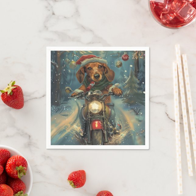 Dachshund Hund Kör Motorcykel Jul Pappersservett (Insitu)