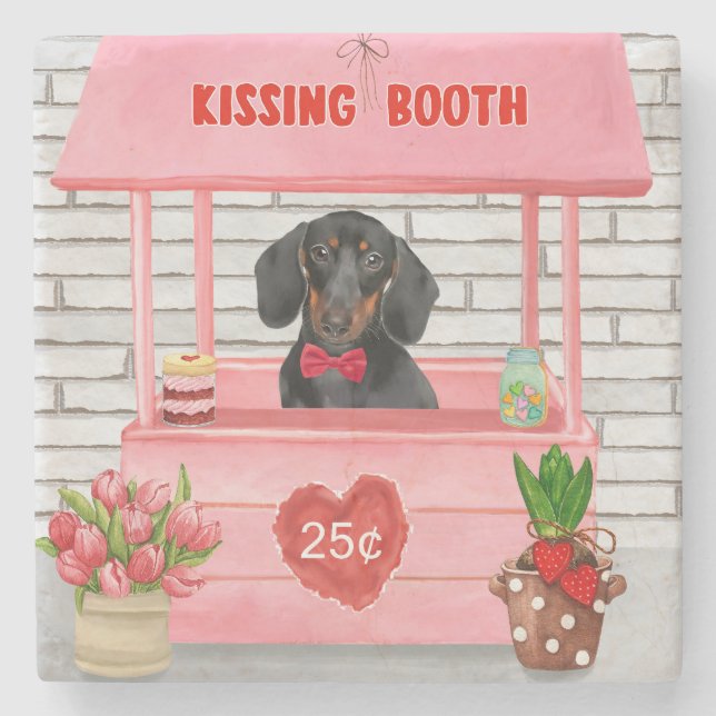 Dachshund Hund Kyssar Bås på Alla Hjärtans Dag Stenunderlägg (Framsidan)