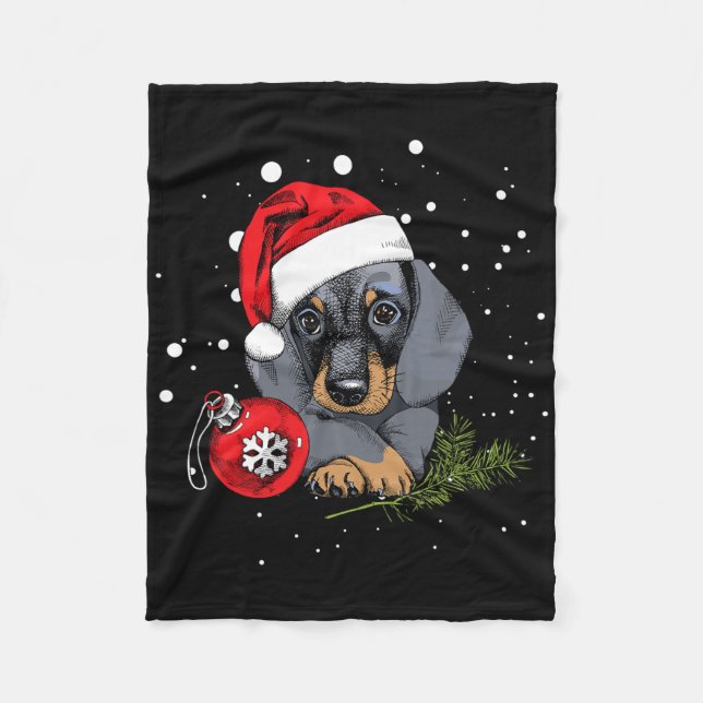 Dachshund Hund Light Santa Julafton Gift Fleecefilt (Framsidan)