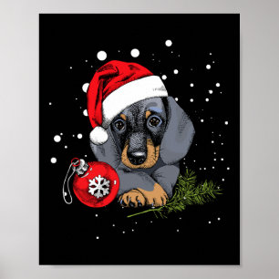 Dachshund Hund Light Santa Julafton Gift Poster