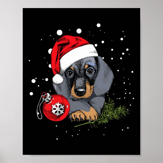 Dachshund Hund Light Santa Julafton Gift Poster (Framsidan)