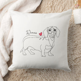 Dachshund Hund Linje Konst och Hjärta med Namn Kudde