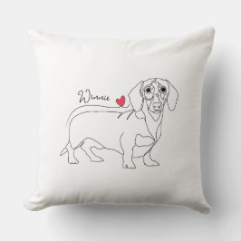Dachshund Hund Linje Konst och Hjärta med Namn Kudde