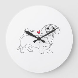 Dachshund Hund Linje Konst och Hjärta med Namn Stor Klocka