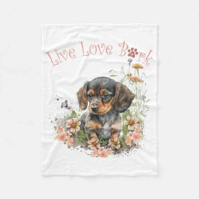 Dachshund Hund Mamma Blommig Fleecefilt (Framsidan)
