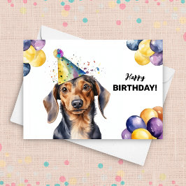Dachshund Hund med Balloons och Party Hat Birthday Kort
