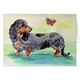 Dachshund-Hund med fjäril Hälsningskort