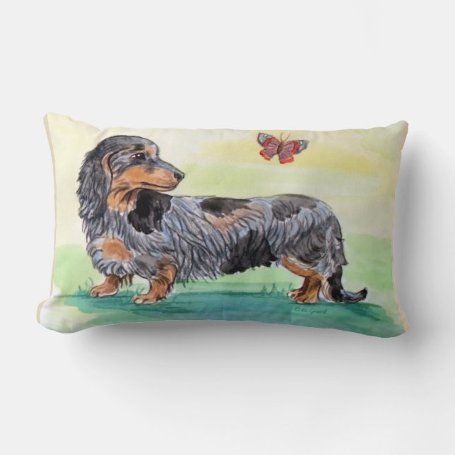 Dachshund-Hund med fjäril Lumbarkudde (Framsida)