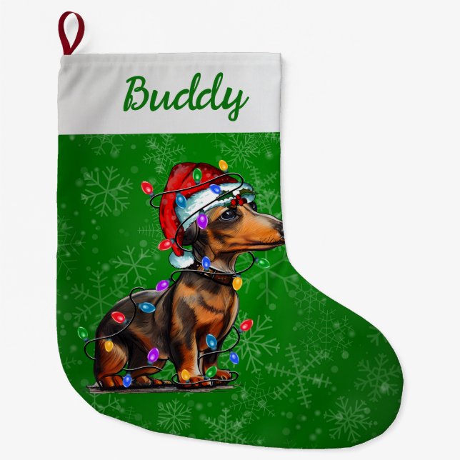 Dachshund Hund med jul Ljus Stor Julstrumpa (Framsidan)