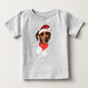 Dachshund Hund Med Jul Santa Hatt T-Shirt