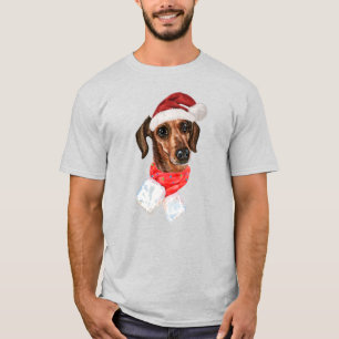 Dachshund Hund Med Jul Santa Hatt T Shirt