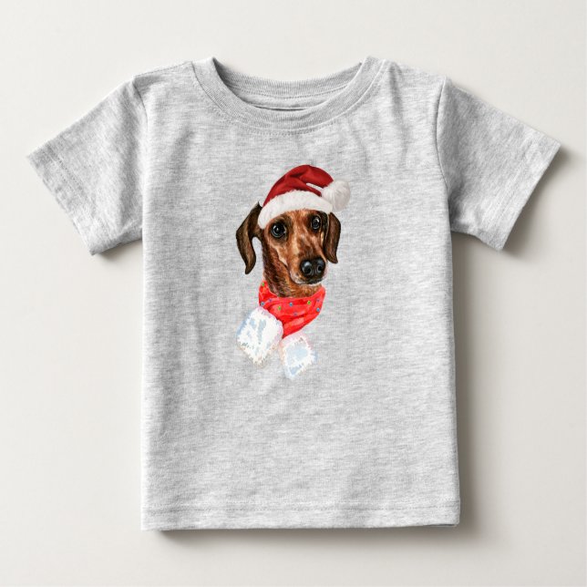 Dachshund Hund med jultomten T-Shirt (Framsida)