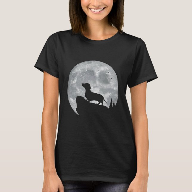 Dachshund Hund med Måne för Dachshund-ägare T Shirt (Framsida)