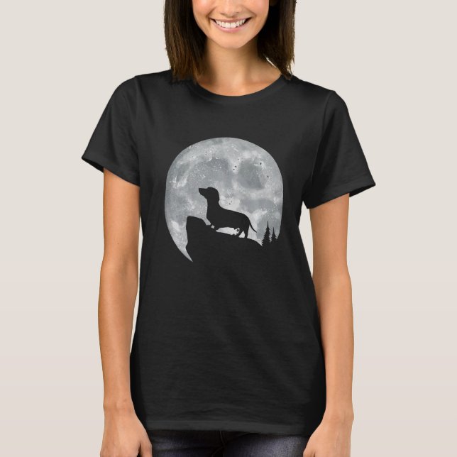 Dachshund Hund med Måne för Dachshund-ägare T Shirt (Framsida)