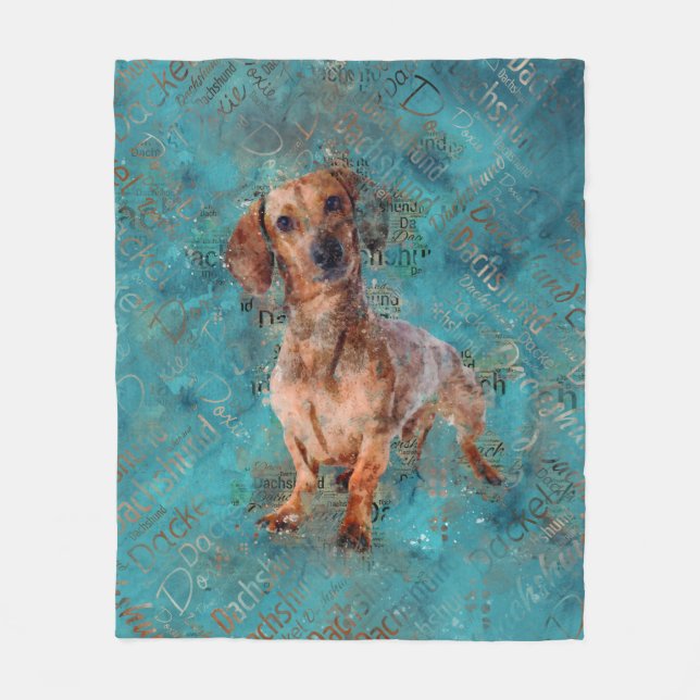 Dachshund hund Mixed Media Art Fleecefilt (Framsidan)