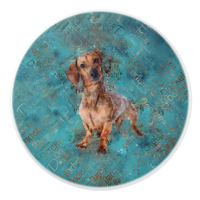 Dachshund hund Mixed Media Art Knopp (Framsidan)