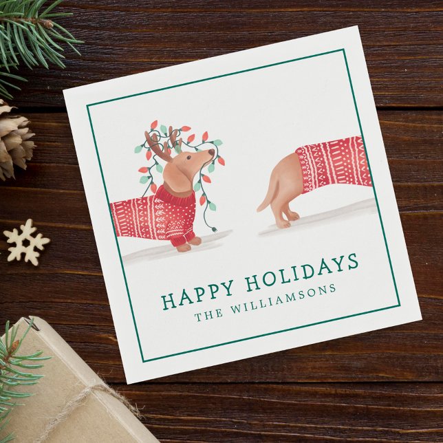 Dachshund Hund Mysigt Red Knkunnig Julsötare Pappersservett (Dachshund Dog Cozy Red Knitted Christmas Sweater Napkins)