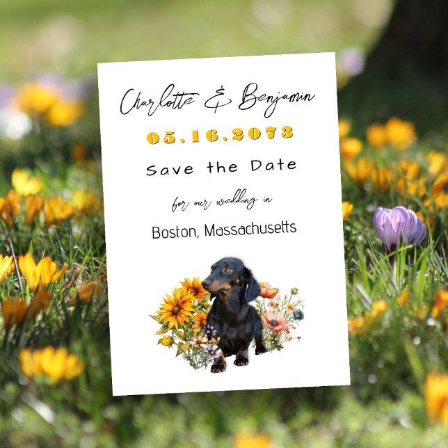 Dachshund Hund och Wildblommor Spara datumet (Skapare uppladdad)