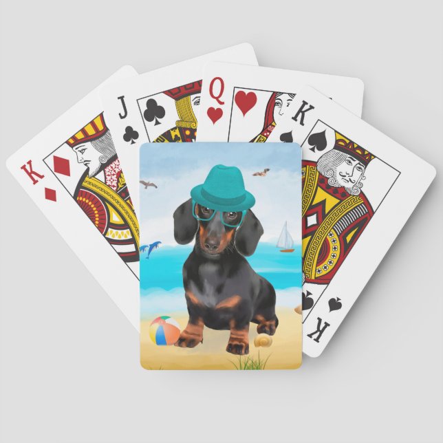Dachshund Hund on Beach Casinokort (Baksidan)