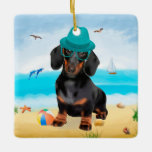 Dachshund Hund on Beach Julgransprydnad Keramik<br><div class="desc">Cute hund på stranden är en perfekt presentidé för någon som kärlek i hund aveln.</div>