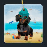Dachshund Hund on Beach Julgransprydnad Keramik<br><div class="desc">Cute hund på stranden är en perfekt presentidé för någon som kärlek i hund aveln.</div>