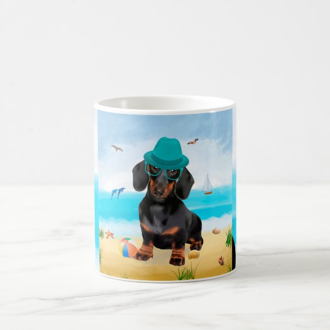 Dachshund Hund on Beach Kaffemugg (Center)