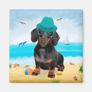 Dachshund Hund on Beach Magnet