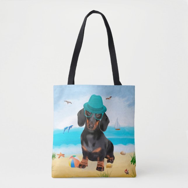 Dachshund Hund on Beach Tygkasse (Framsida)