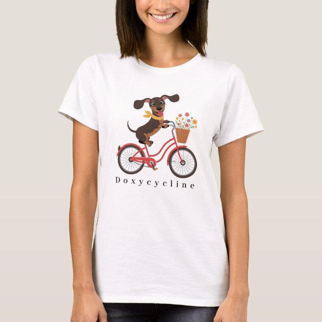 Dachshund Hund På Cykel Doxycycline Cykling T Shirt (Framsida)