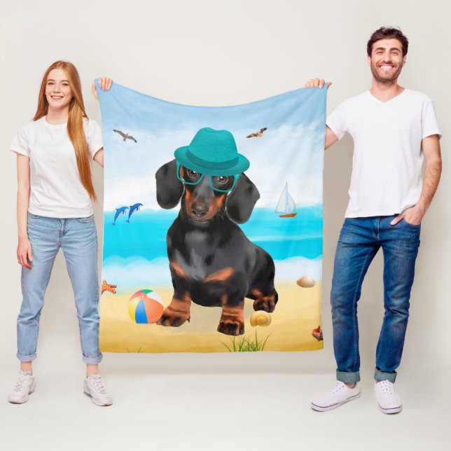 Dachshund Hund på Strand Fleecefilt (På plats)