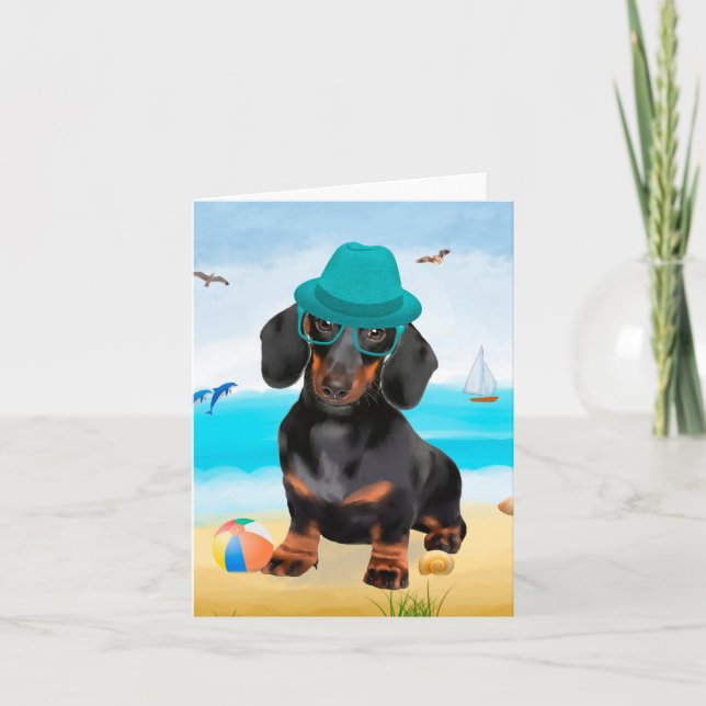 Dachshund Hund på Strand Kort (Framsida)