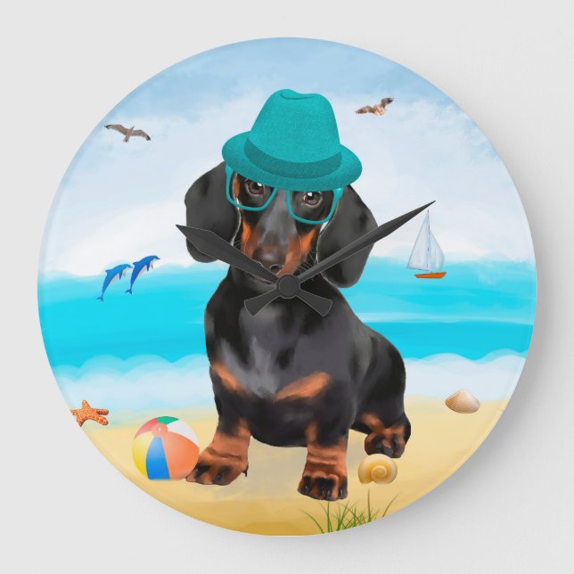 Dachshund hund på strand stor klocka (Framsida)