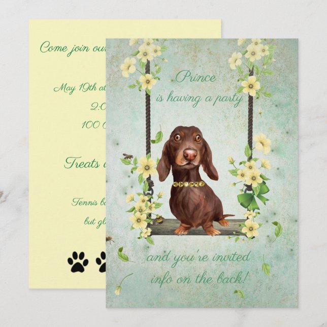 Dachshund Hund Party-inbjudan Inbjudningar (Fram/baksida)