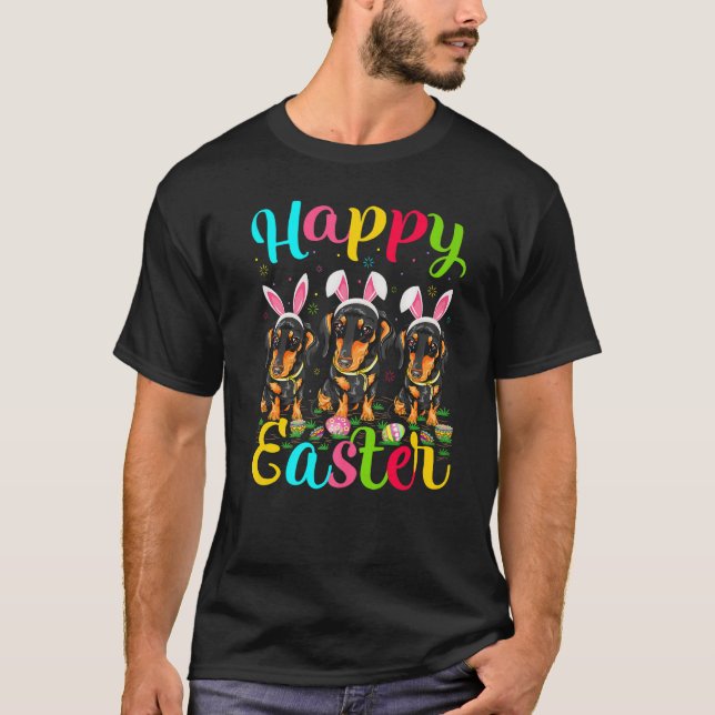 Dachshund Hund Påskägg Bunny Dachshund Lycklig Ea T Shirt (Framsida)