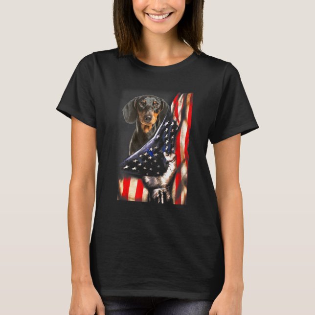 Dachshund Hund - Perfekt US Flagga Patriotic Hund T Shirt (Framsida)