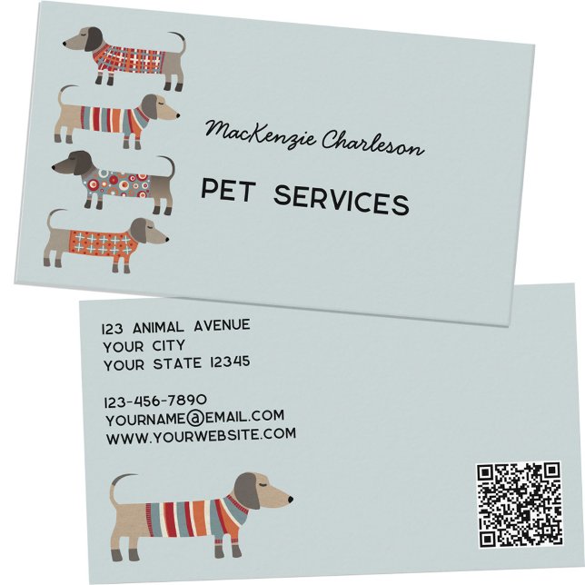 Dachshund Hund Pet Services QR-kod Visitkort (Dachshund Wiener Sausage Dog Pet Services professional business card with QR code)
