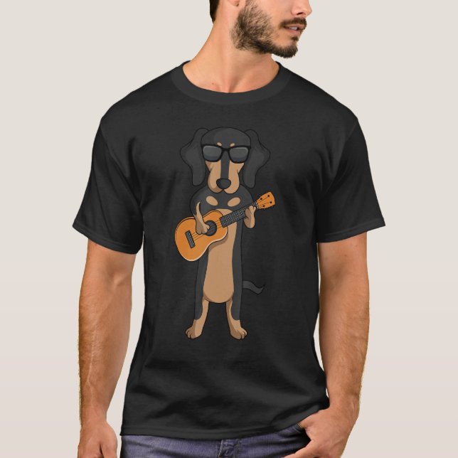 Dachshund Hund Plumping Ukulele Guitar T Shirt (Framsida)
