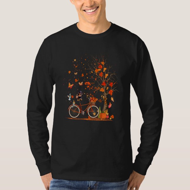 Dachshund Hund Pumpkin Bicycle Höst löv Träd Spi T Shirt (Framsida)