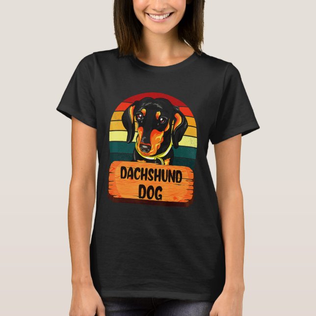 Dachshund Hund Retro Färg T Shirt (Framsida)