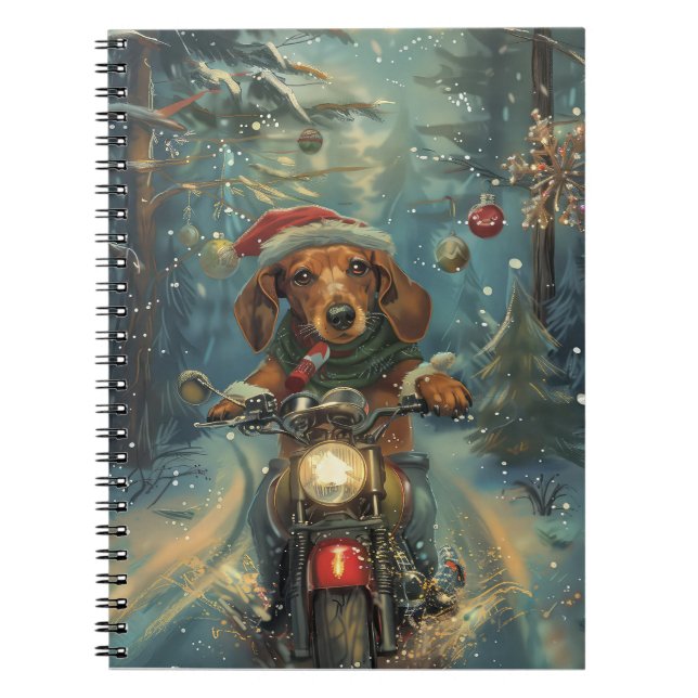 Dachshund Hund Ridande Motorcykel Jul Anteckningsbok (Framsidan)
