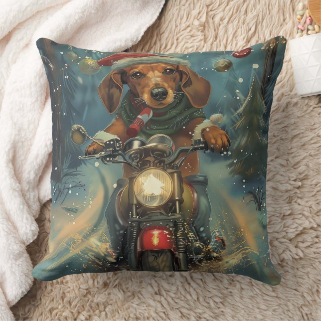 Dachshund Hund Ridande Motorcykel Jul Kudde (Filt)